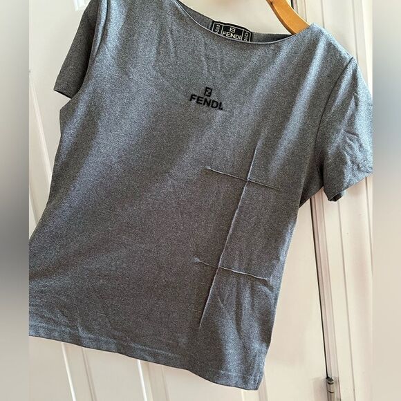 VINTAGE FENDI GREY SHORT SLEEVE LOGO TOP SIZE MEDIUM - Picture 2 of 7